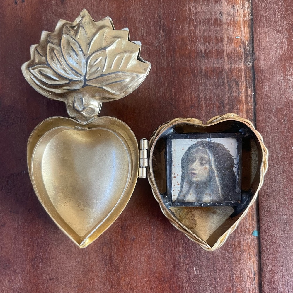 Sacred Heart antique inspired locket pendant goth Christian French reliquary